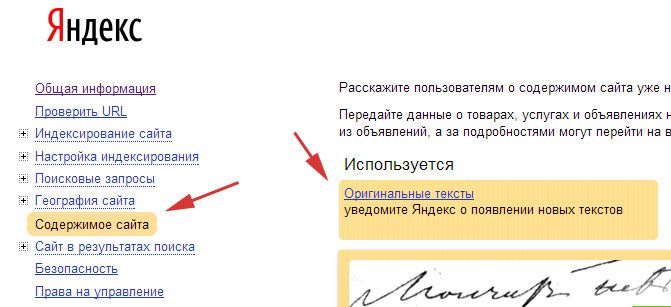 «Оригинальные тексты» в «Яндекс.Вебмастере»